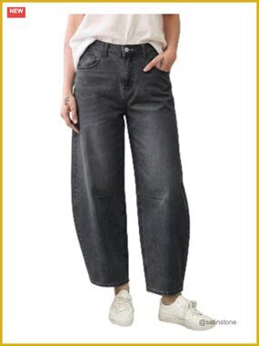 High Waisted Barrel Jeans Stretchy Wide Leg Denim Pants